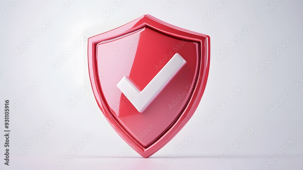 cartoon 3d Icon safety shield check mark perspective . red symbol security safety icon. Checkmark in minimalistic style. 3d vector illustration. white background cartoon 3d Icon safety shield check mark perspective . red symbol security safety icon. Checkmark in minimalistic style. 3d vector illustration. white background