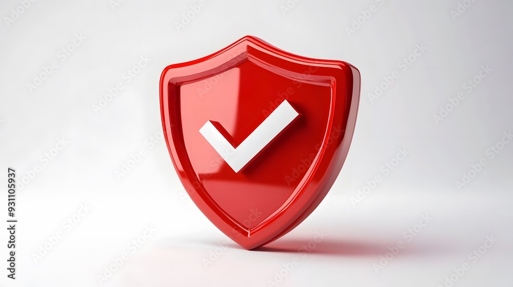 cartoon 3d Icon safety shield check mark perspective . red symbol security safety icon. Checkmark in minimalistic style. 3d vector illustration. white background cartoon 3d Icon safety shield check mark perspective . red symbol security safety icon. Checkmark in minimalistic style. 3d vector illustration. white background