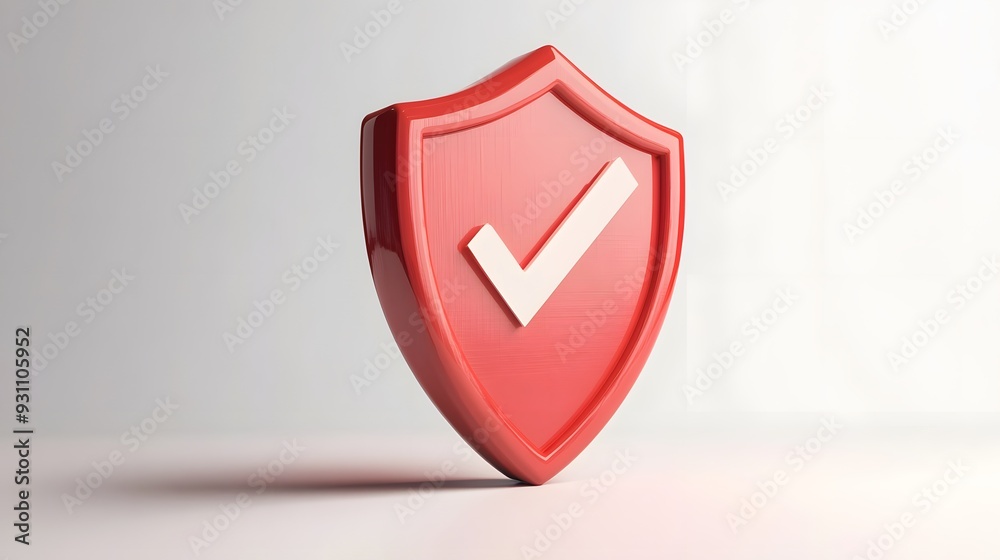 cartoon 3d Icon safety shield check mark perspective . red symbol security safety icon. Checkmark in minimalistic style. 3d vector illustration. white background cartoon 3d Icon safety shield check mark perspective . red symbol security safety icon. Checkmark in minimalistic style. 3d vector illustration. white background