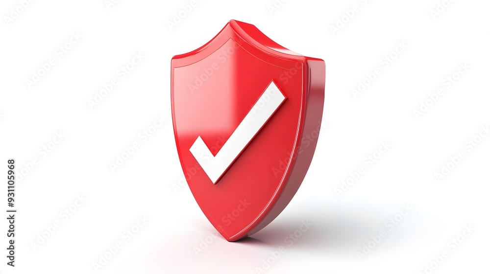 cartoon 3d Icon safety shield check mark perspective . red symbol security safety icon. Checkmark in minimalistic style. 3d vector illustration. white background cartoon 3d Icon safety shield check mark perspective . red symbol security safety icon. Checkmark in minimalistic style. 3d vector illustration. white background