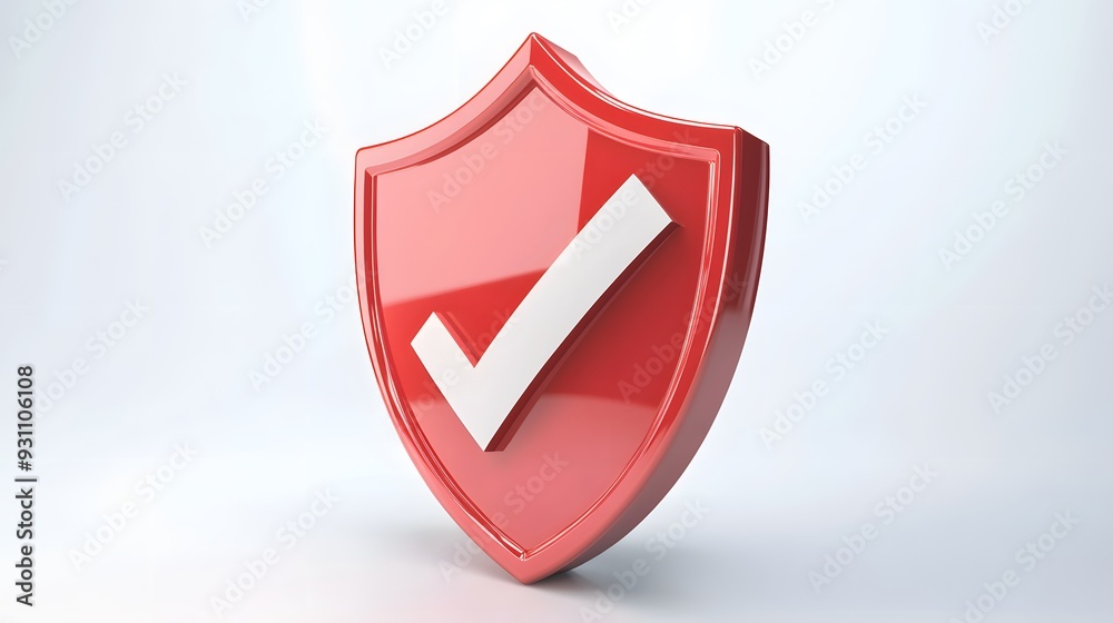 cartoon 3d Icon safety shield check mark perspective . red symbol security safety icon. Checkmark in minimalistic style. 3d vector illustration. white background cartoon 3d Icon safety shield check mark perspective . red symbol security safety icon. Checkmark in minimalistic style. 3d vector illustration. white background