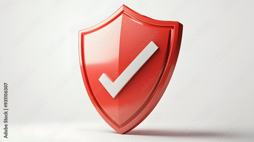 cartoon 3d Icon safety shield check mark perspective . red symbol security safety icon. Checkmark in minimalistic style. 3d vector illustration. white background cartoon 3d Icon safety shield check mark perspective . red symbol security safety icon. Checkmark in minimalistic style. 3d vector illustration. white background
