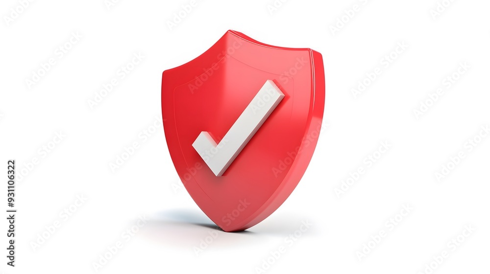cartoon 3d Icon safety shield check mark perspective . red symbol security safety icon. Checkmark in minimalistic style. 3d vector illustration. white background cartoon 3d Icon safety shield check mark perspective . red symbol security safety icon. Checkmark in minimalistic style. 3d vector illustration. white background