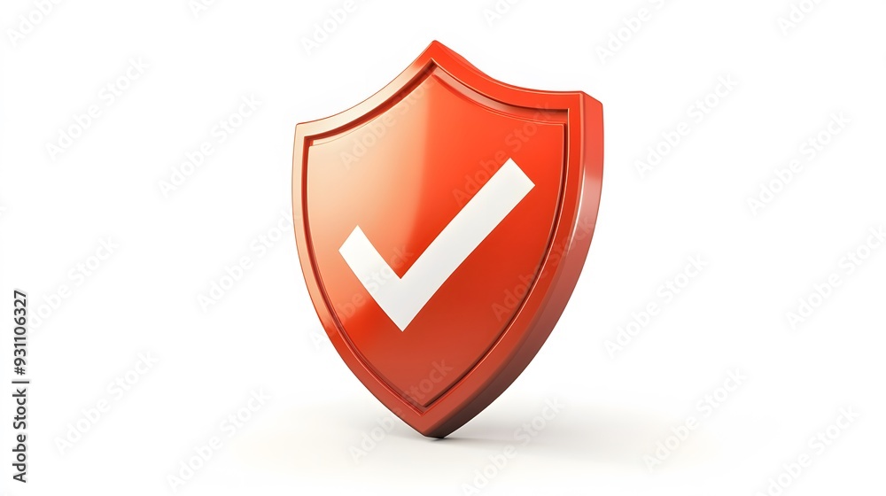 cartoon 3d Icon safety shield check mark perspective . red symbol security safety icon. Checkmark in minimalistic style. 3d vector illustration. white background cartoon 3d Icon safety shield check mark perspective . red symbol security safety icon. Checkmark in minimalistic style. 3d vector illustration. white background