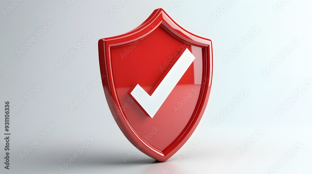cartoon 3d Icon safety shield check mark perspective . red symbol security safety icon. Checkmark in minimalistic style. 3d vector illustration. white background cartoon 3d Icon safety shield check mark perspective . red symbol security safety icon. Checkmark in minimalistic style. 3d vector illustration. white background