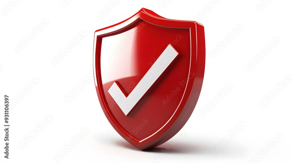 cartoon 3d Icon safety shield check mark perspective . red symbol security safety icon. Checkmark in minimalistic style. 3d vector illustration. white background cartoon 3d Icon safety shield check mark perspective . red symbol security safety icon. Checkmark in minimalistic style. 3d vector illustration. white background