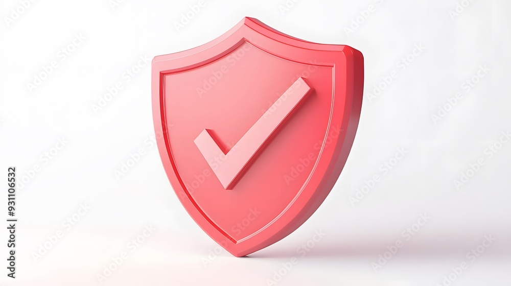 cartoon 3d Icon safety shield check mark perspective . red symbol security safety icon. Checkmark in minimalistic style. 3d vector illustration. white background cartoon 3d Icon safety shield check mark perspective . red symbol security safety icon. Checkmark in minimalistic style. 3d vector illustration. white background