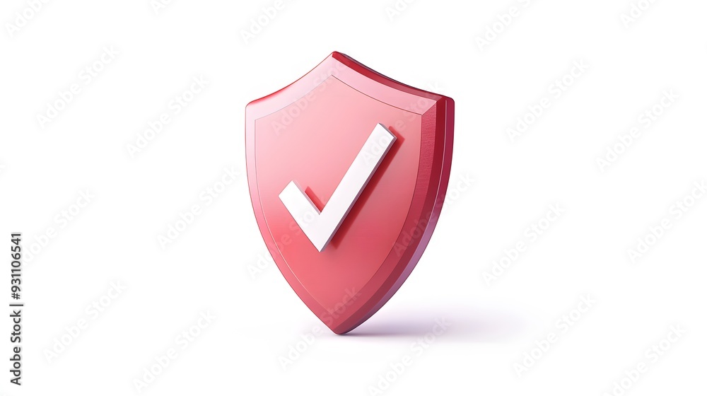 cartoon 3d Icon safety shield check mark perspective . red symbol security safety icon. Checkmark in minimalistic style. 3d vector illustration. white background cartoon 3d Icon safety shield check mark perspective . red symbol security safety icon. Checkmark in minimalistic style. 3d vector illustration. white background