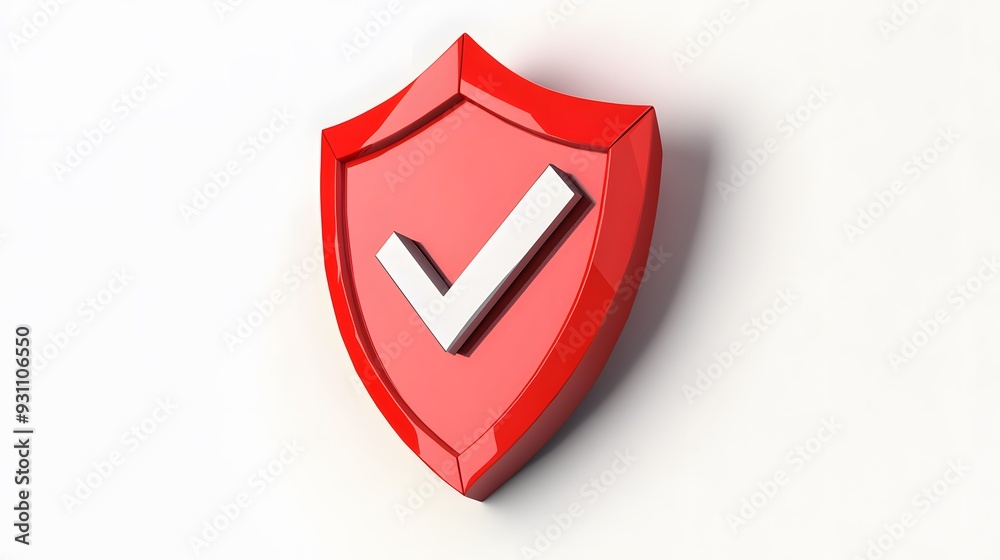 cartoon 3d Icon safety shield check mark perspective . red symbol security safety icon. Checkmark in minimalistic style. 3d vector illustration. white background cartoon 3d Icon safety shield check mark perspective . red symbol security safety icon. Checkmark in minimalistic style. 3d vector illustration. white background