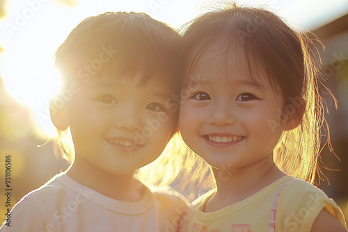 A group of children are playing happily in the sun. Children of different skin colors and nationalities are suitable for education and peace, showing strong tolerance.