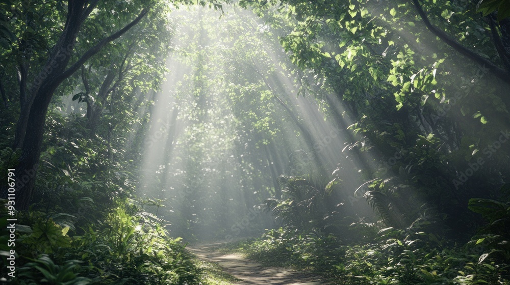 Sunbeams Illuminating a Forest Path Sunbeams Illuminating a Forest Path