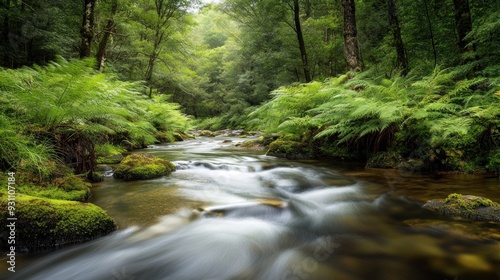 Serene River Flowing Through Lush Forest