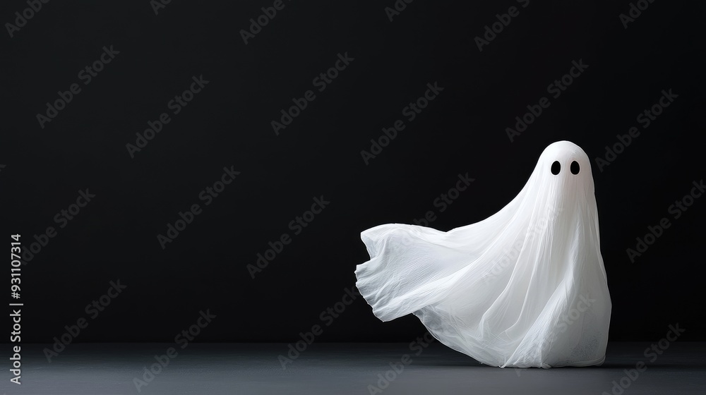 Ghostly apparition floating in dark, spooky Halloween scene. Ghostly apparition floating in dark, spooky Halloween scene.