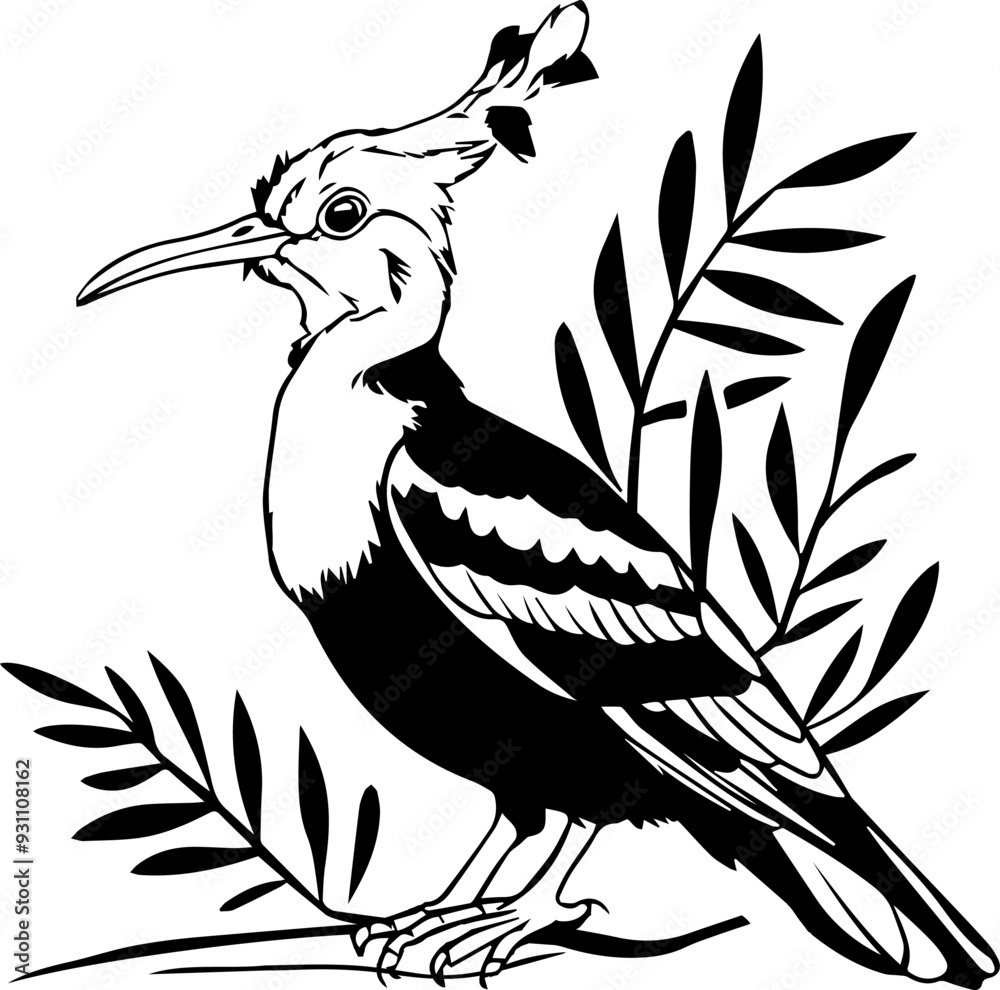 Naklejka premium Eurasian Hoopoe or Common hoopoe vector illustration.