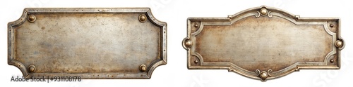 Antique Metal Plates with Ornate Designs.