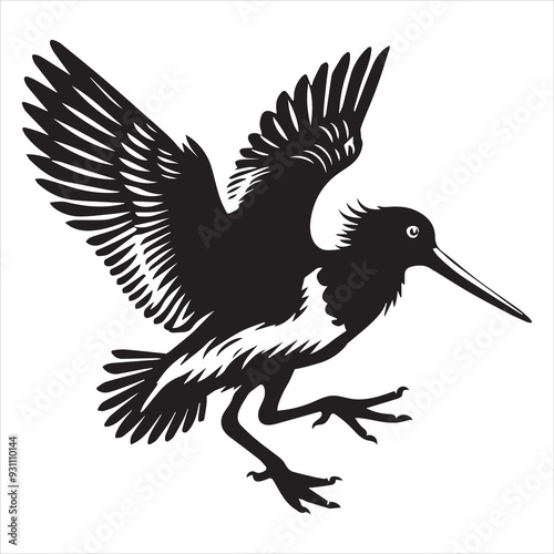 American Oystercatcher Silhouette, Pied Oystercatcher Bird Clipart,  American oystercatcher take flight illustration in black and white
