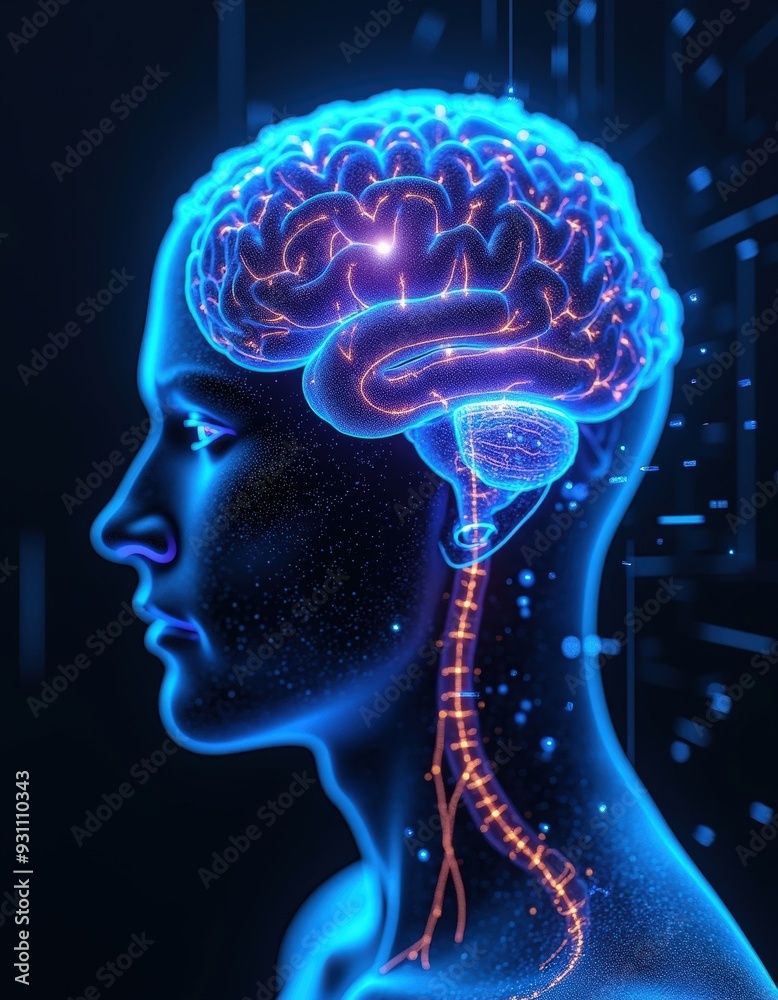 Obraz premium Neon light human brain