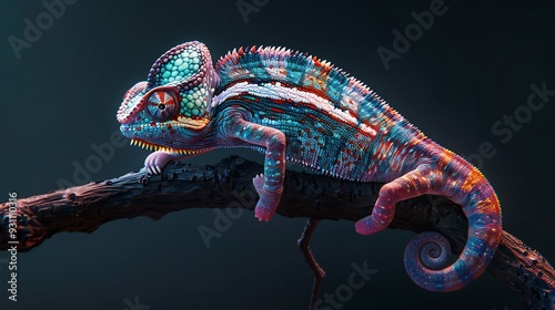 A Vibrant Chameleon Perched on a Branch photo