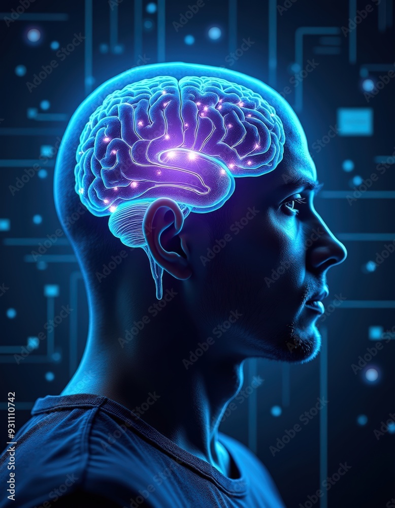 Neon light human brain Neon light human brain
