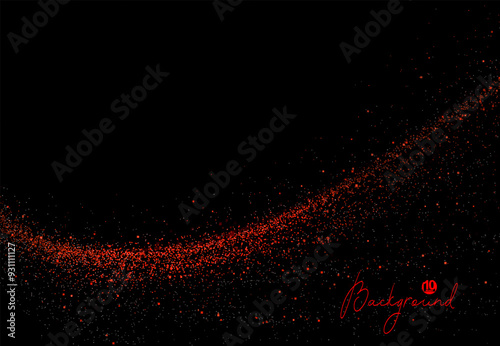 Textured isolated arc with sparkling red tinsel on black background.