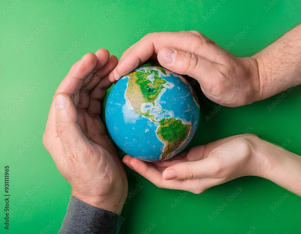 holding a model of the planet on a turquoise background, symbolizing Earth Day celebrations, generative ai holding a model of the planet on a turquoise background, symbolizing Earth Day celebrations, generative ai