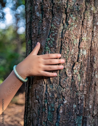 the little boy hugs the tree lovingly, reflecting his love for nature and the environment. generative ai