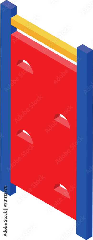 Red climbing wall with holes for training isometric view isolated on white background Red climbing wall with holes for training isometric view isolated on white background