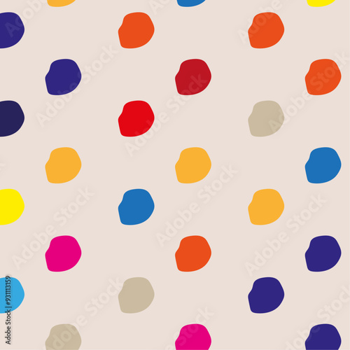 The dots are arranged in a uniform grid pattern, creating a sense of order and balance. seamless patterns of multicolored dots