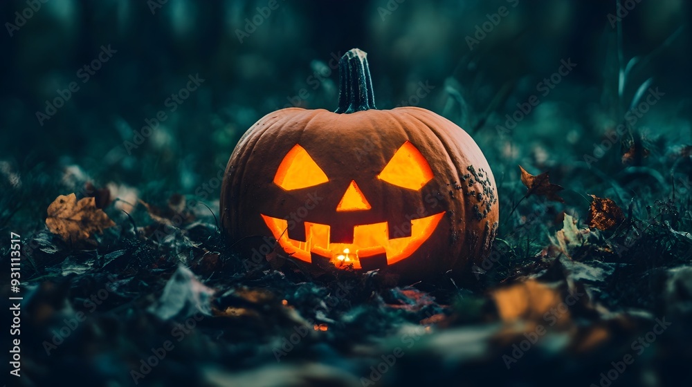 Naklejka premium Haunting Shadows in the Moonlit Fog of an Otherworldly Halloween Night