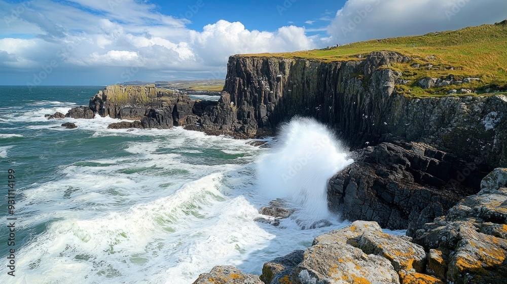 Fototapeta premium Dramatic Waves Crashing Against Rugged Cliffs
