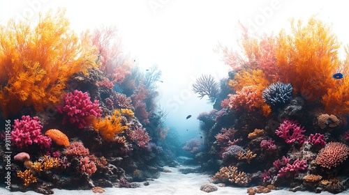 Fototapeta Naklejka Na Ścianę i Meble -  Create a vibrant underwater coral reef with exotic  724 underwater, sea, coral, nature, fish, water, reef, ocean, tree, blue, tropical, forest, marine, landscape, coral reef, sky, autumn, scuba, divin