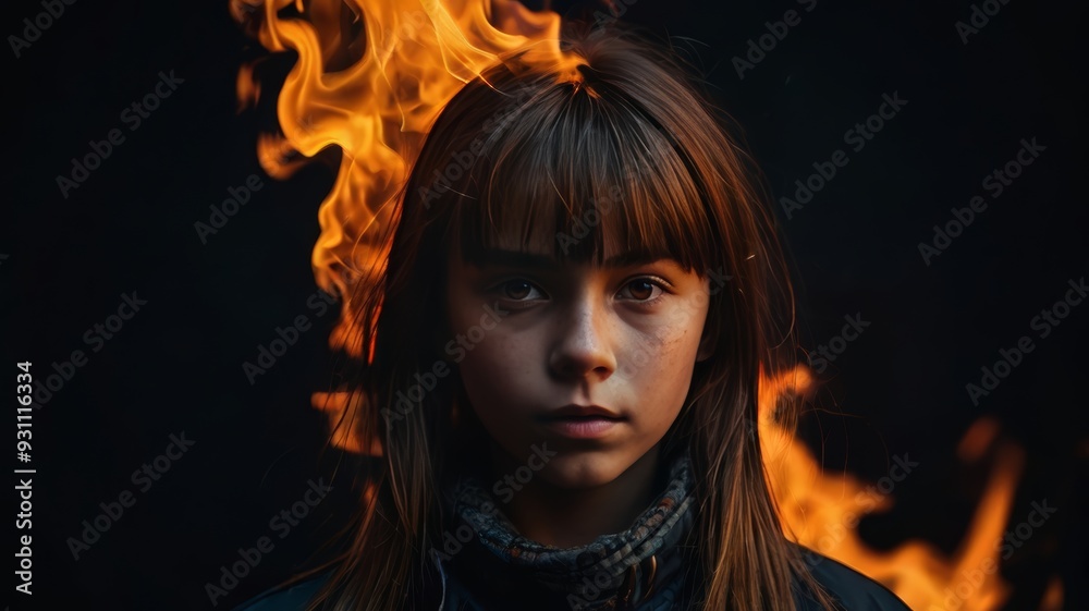 portrait of a woman in fire portrait of a woman in fire