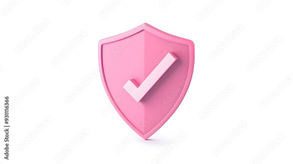 
cartoon 3d Icon safety shield check mark perspective . pink symbol security safety icon. Checkmark in minimalistic style. 3d vector illustration. white background