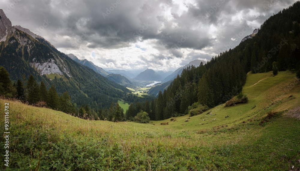 View of beautiful moody landscape in the Alps. View of beautiful moody landscape in the Alps.