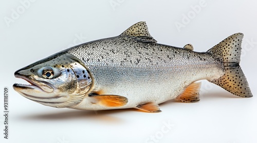 Side view of a silvery salmon isolated on a white   420 fish, food, isolated, fresh, white, raw, trout, seafood, fishing, animal, sea, healthy, fin, freshness, tail, catch, meat, silver, nature, salmo photo