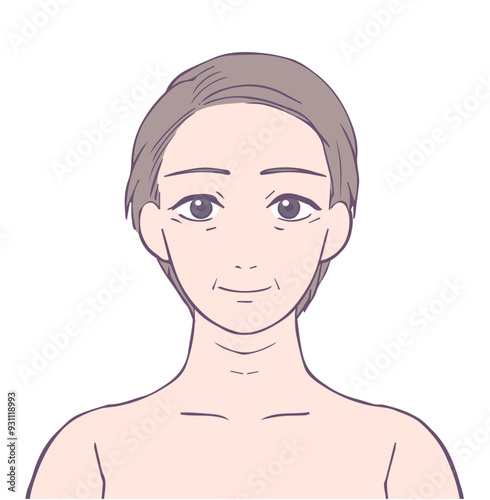 ミドル女性の上半身、ビューティーイラスト