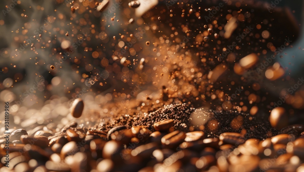 macro shot of coffee beans being ground macro shot of coffee beans being ground