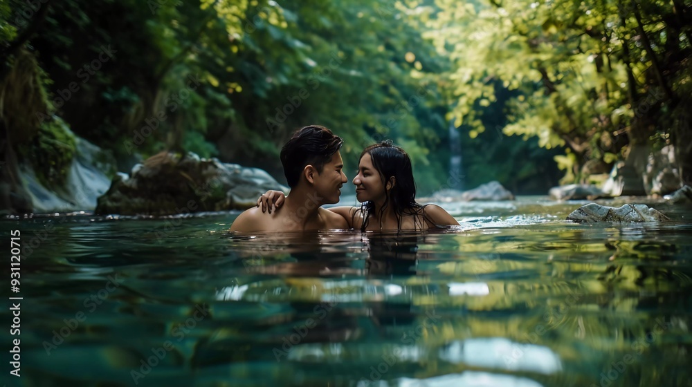 underwater river photography of asian couple underwater river photography of asian couple