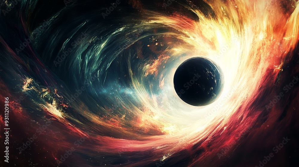 Φωτογραφία Planets engulfed by black holes, light is stretched and distorted by strong gravity, this scene presents moving colors and vibrant energy effects amidst the dark emptiness of the universe