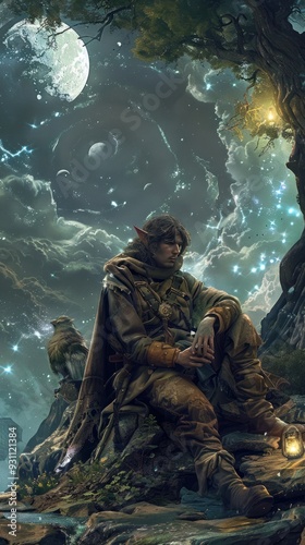 A solitary figure sits beneath a starry sky, contemplating the vastness of the universe.