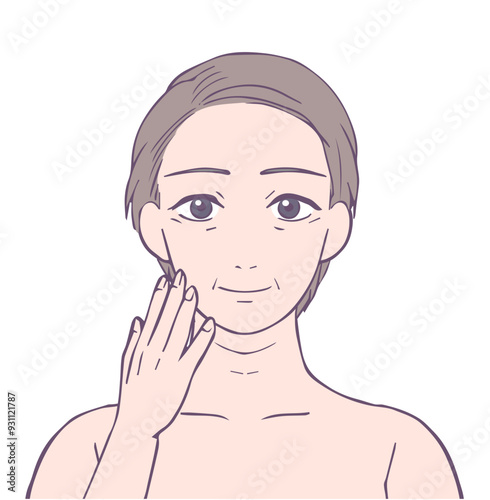 ミドル女性の上半身、ビューティーイラスト