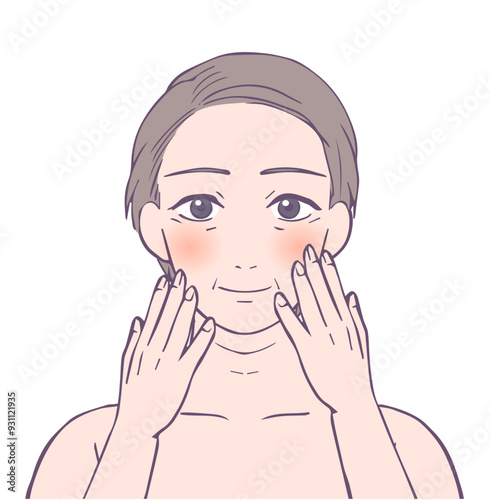 血色がいいミドル女性の上半身、ビューティーイラスト