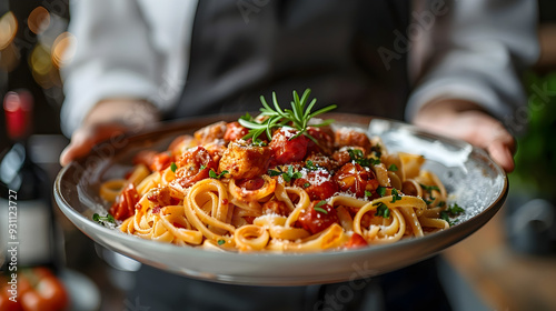 Sommelier Recommending Exquisite FullBodied Red Wine for Rich Pasta Dish