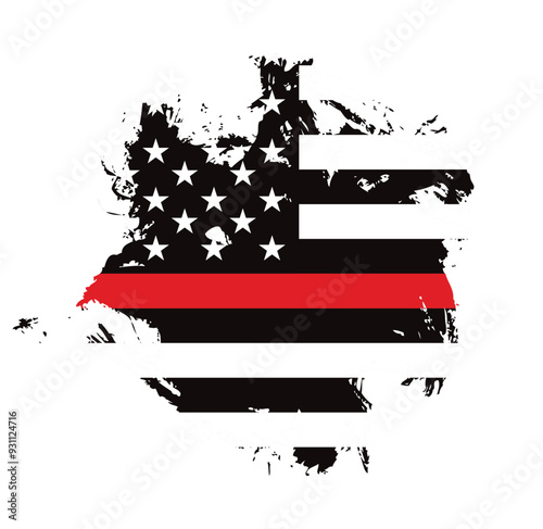 Thin red line american flag, grunge vector graphic design