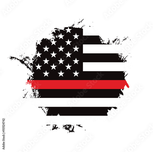 Thin red line american flag, grunge vector graphic design