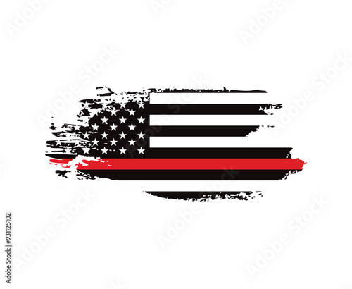 Thin red line american flag, grunge vector graphic design