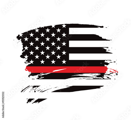 Thin red line american flag, grunge vector graphic design