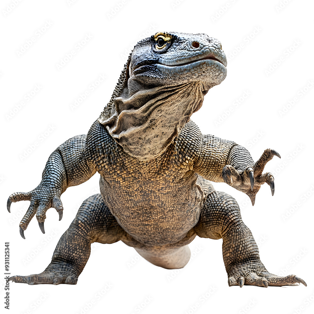 Obraz premium Aggressive Komodo Dragon Posing in Isolated Studio Shoot with High Detail