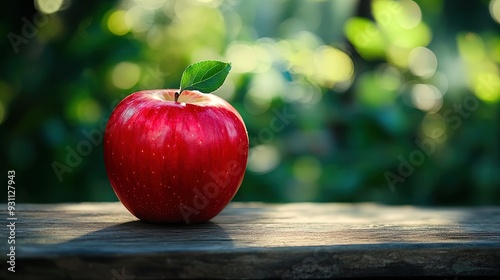 Enhance Your Space with a Striking Poster: A Vibrant Red Apple on Rustic Wood, Bathed in Soft Morning Light – Perfect for Bringing Nature's Charm to Any Interior!