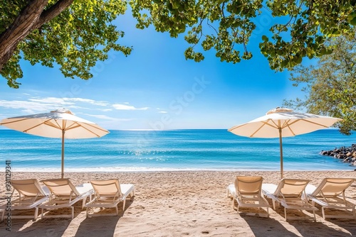 Wallpaper Mural Relaxing Beach Scene with Beach Chairs and Umbrellas Torontodigital.ca